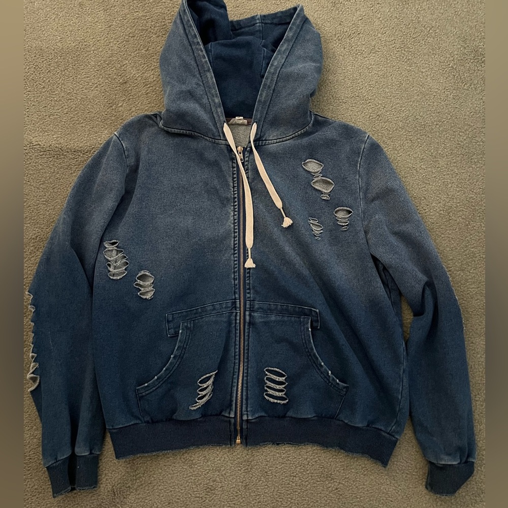 Oversized distressed zip up sweatshirt